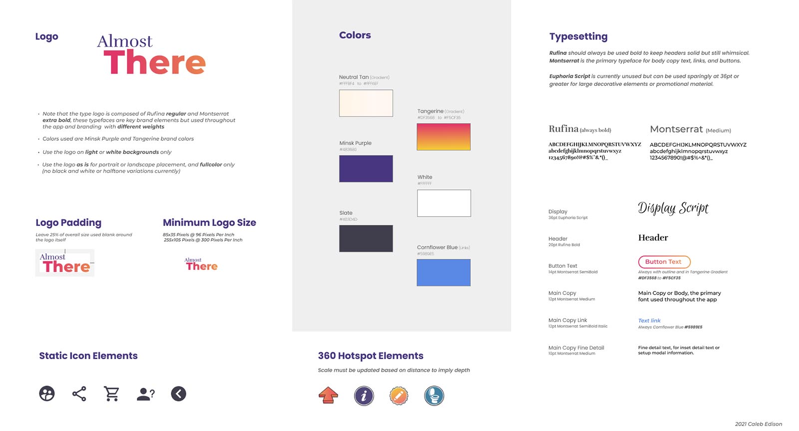 Brand Style Guide, including logo,colors, fonts and typefaces, and iconography.
